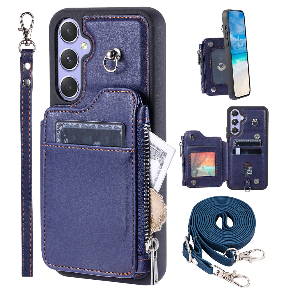 009 For Samsung Galaxy A54 5G RFID Blocking Zipper Wallet Protective Case PU Leather TPU Kickstand Phone Cover with Straps 009 For Samsung Galaxy A54 5G RFID Blocking Zipper Wallet Protective Case PU Leather TPU Kickstand Phone Cover with Straps